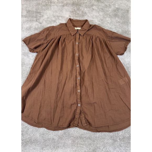 Free People Tops - We The Free Free People Brown Cotton Gauze Short Sleeve Button Down Shirt Small